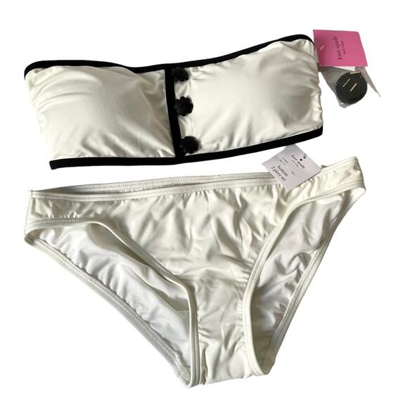 Kate Spade Contrast Trim Bandeau Bikini Swim Set NWTs Large Cream Ivory Black - Picture 1 of 10